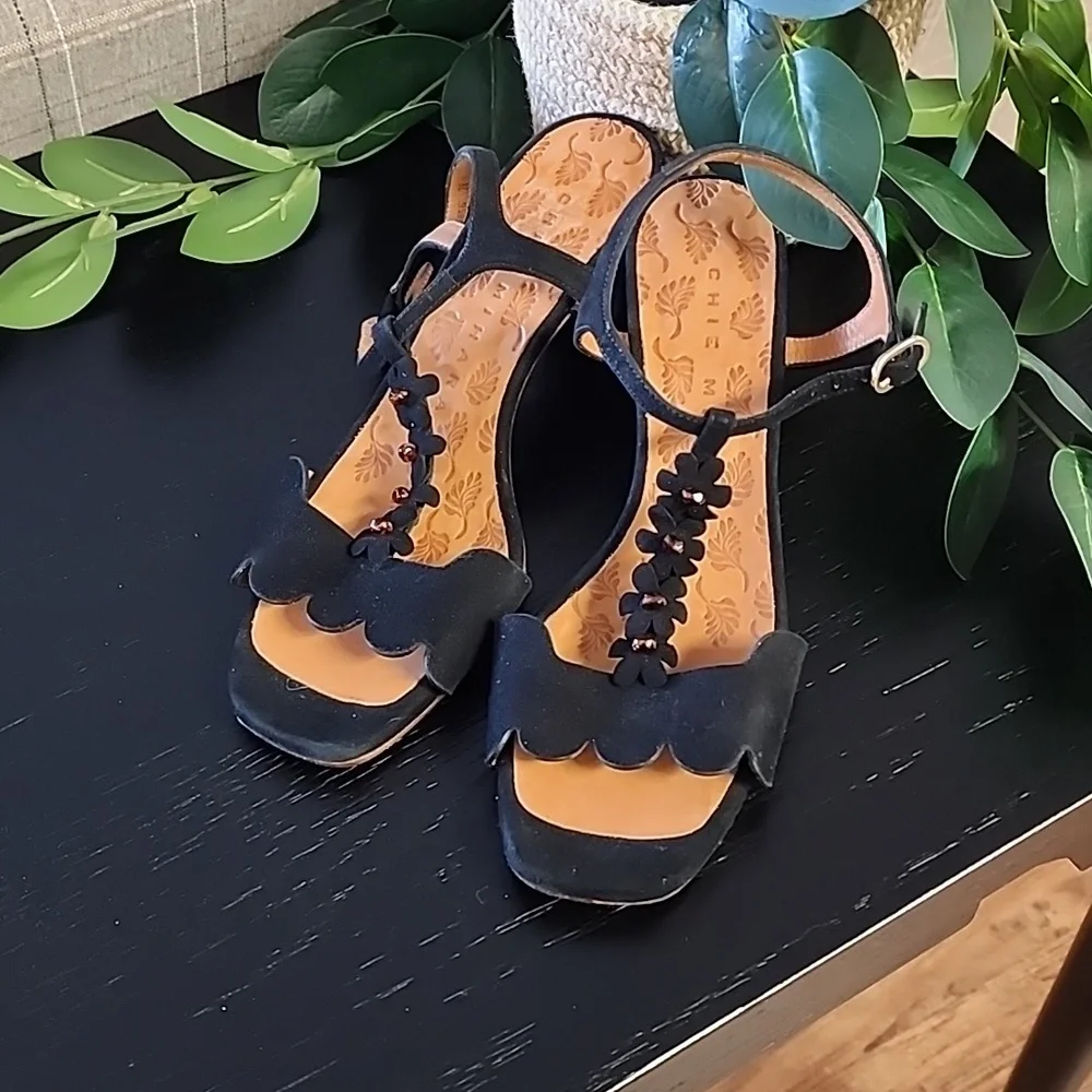 CHIE MIHARA Scalloped T-Strap Sandals EU 38 US 8 Beaded Floral Leather Spain Art - Picture 16 of 17